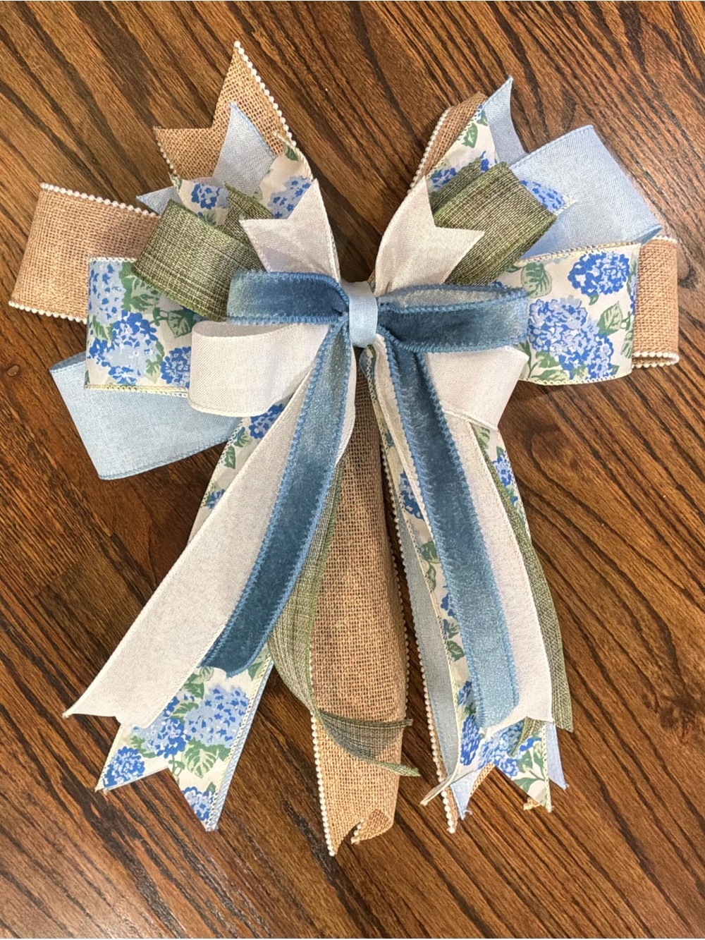 Handcrafted Blue & Natural Burlap Decorative Bow - Unbranded